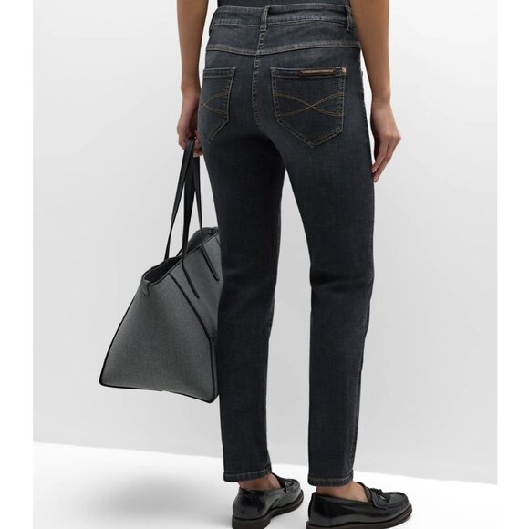 Brunello Cucinelli Black Jeans Distressed Skinny Denim Monili Trim IT 46 USA 10 - Picture 2 of 11